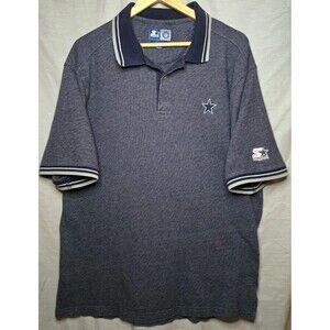 Vtg Starter Dallas Cowboys Polo Shirt Mens XL Blue Gray 90s Cotton Knit NFL Team